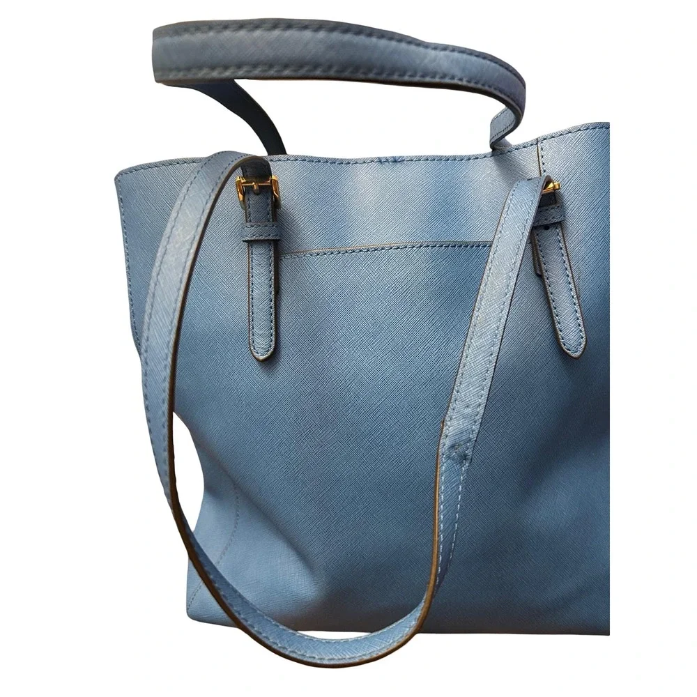Michael Kors Jet Set Travel Tote Blue Saffiano Leather Gold Hardware Handbag